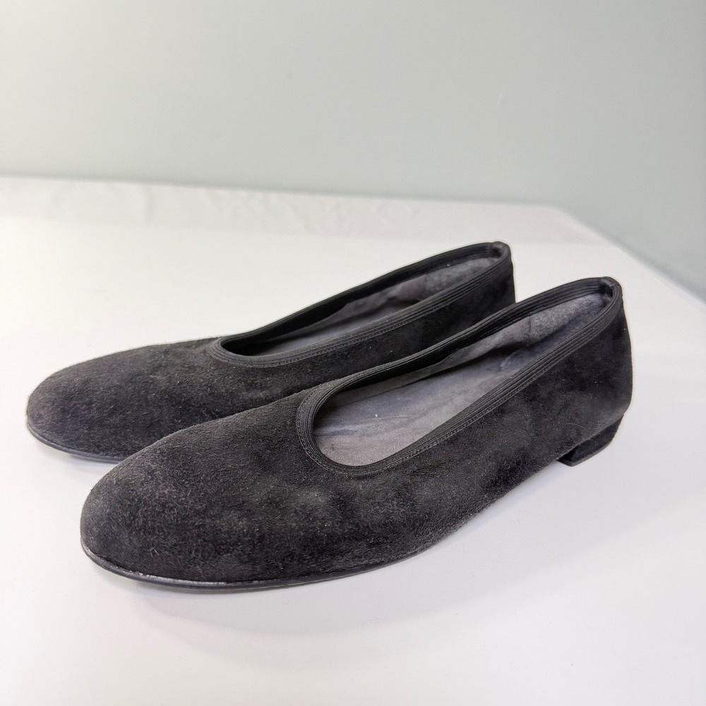 Stuart Weitzman Black Suede Ballet Flats Almond Round Toe Low Heel Made in Spain